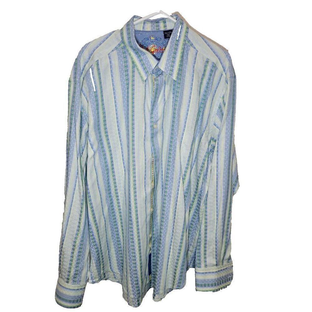 Robert Graham 2XL Knowledge Wisdom Truth White Striped Embroidered Dress Shirt